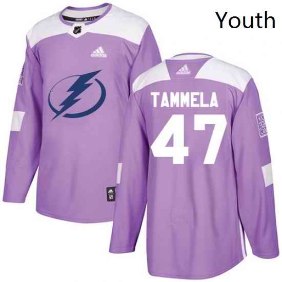 Youth Adidas Tampa Bay Lightning 47 Jonne Tammela Authentic Purple Fights Cancer Practice NHL Jersey